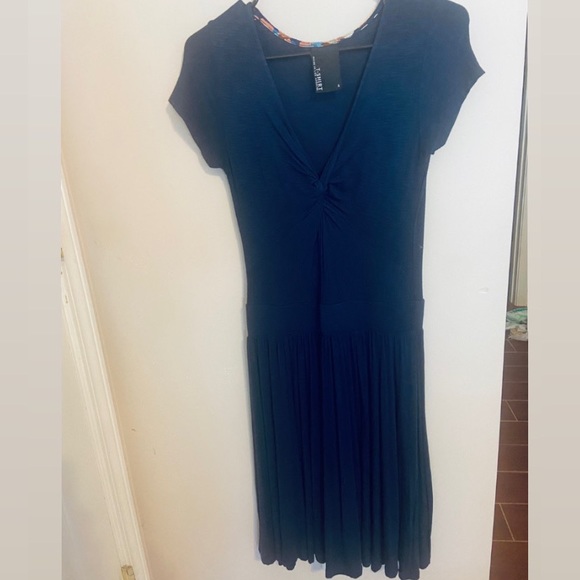 dolan t shirt dress Dolan T Shirt Messina Gray White Striped Beaded Waist Cotton Blend Dress XS